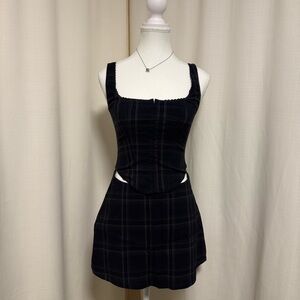 GARAGE Navy Plaid Bustier + A-line skirt set